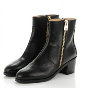 CHANEL Zipped CC Black Leather Ankle Boots 38
